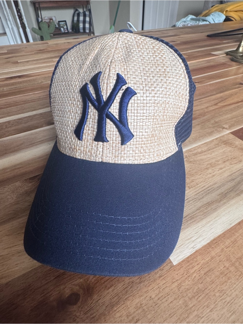 NY Yankees Cooper Tires Melonwear Woven Mesh Trucker Hat Navy Tan Adjustable